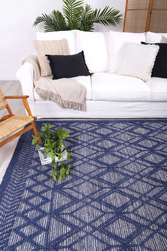 Himalaya Cobblestone Tribal Blue Wool Rug - /products/kaiden-tribal-blue-wool-rug