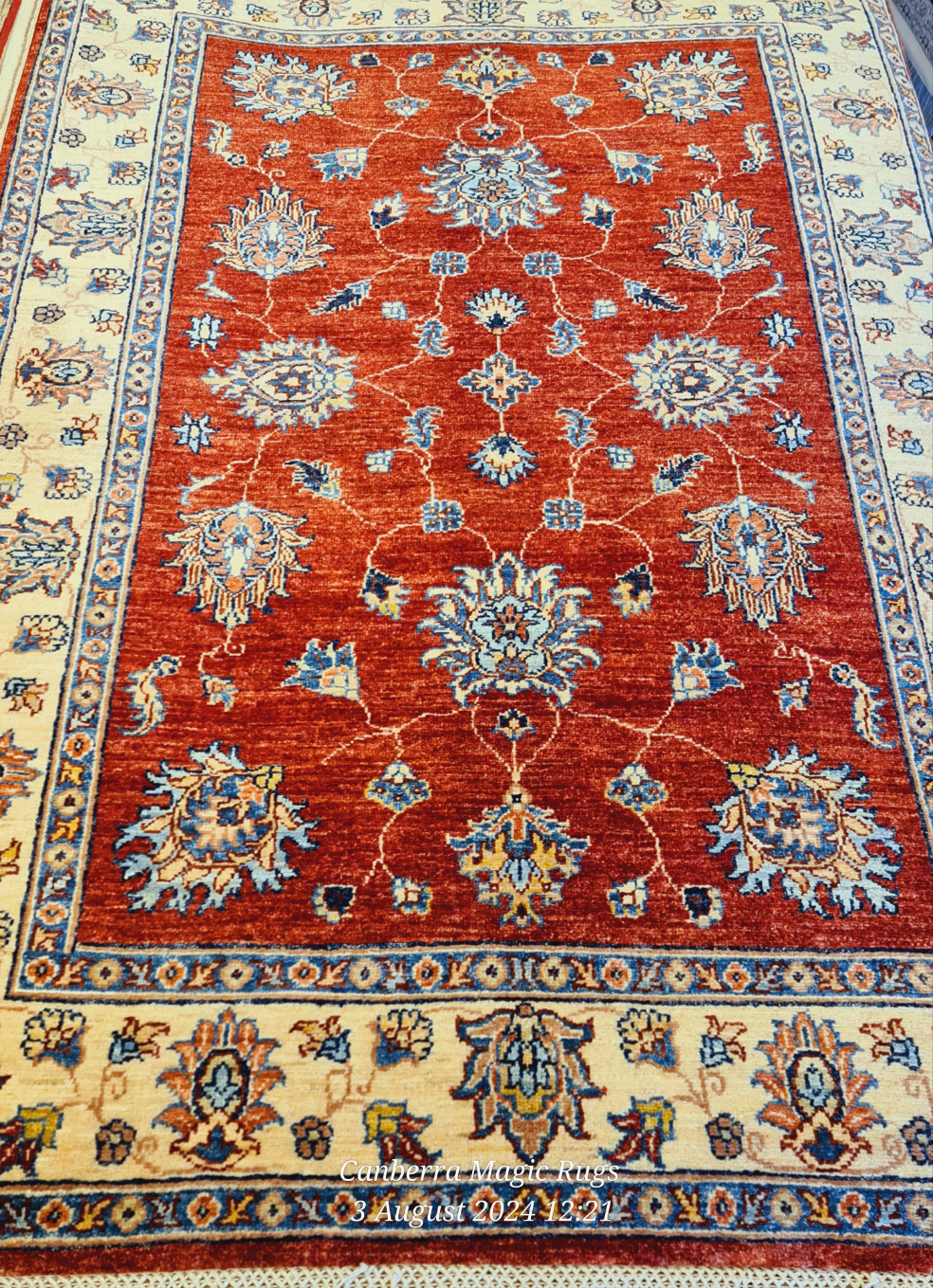 Red base with Multi colour and Cream Base border Superfine Kazak