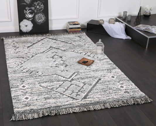 Kaza Tribal Tek Cream Grey Rug - /products/mono-tribal-tek-cream-grey