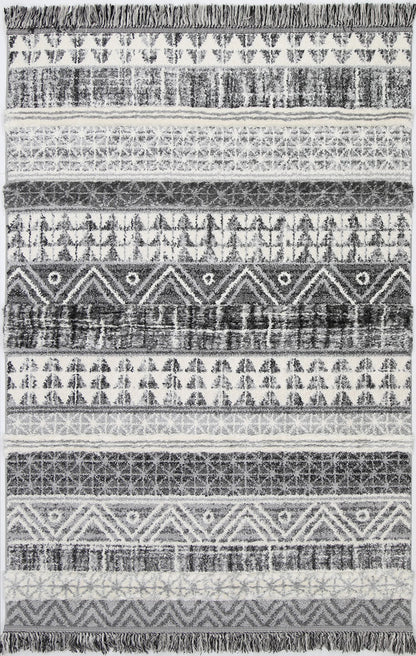 Kaza Tribal Lines Cream Anthracite Rug