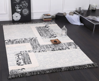 Kaza Tribal Modern Cream Anthracite Rug