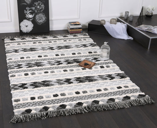 Kaza Tribal Carved Cream Anthracite Rug - /products/mono-tribal-carved-cream-anthracite