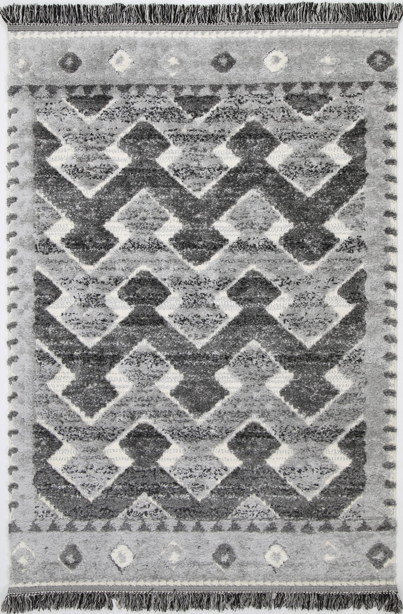 Kaza Tribal Carved Lines Cream Anthracite Rug