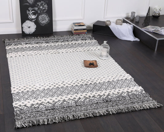 Kaza Tribal Edge Cream Anthracite Rug - /products/mono-tribal-edge-cream-anthracite