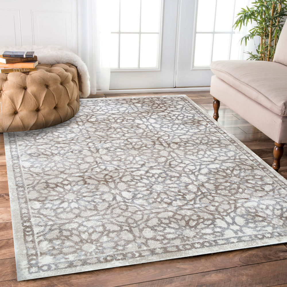 Matisse Grey and Beige Demask Rug