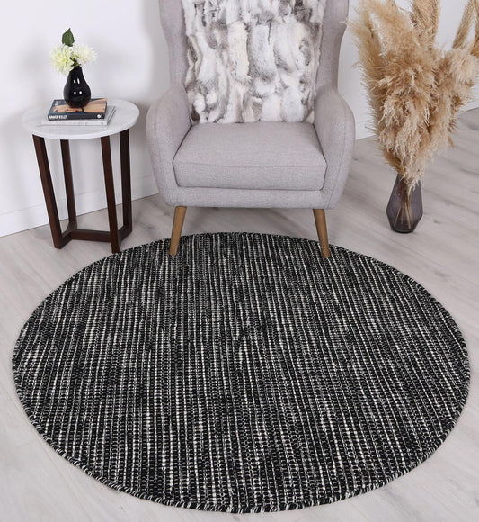Nordic Black & White Reversible Wool Round Rug - /products/scandi-black-reversible-wool-round-rug