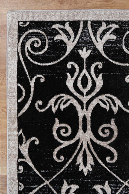 Oporto Rizhao Black & Cream Contemporary Soft Rug