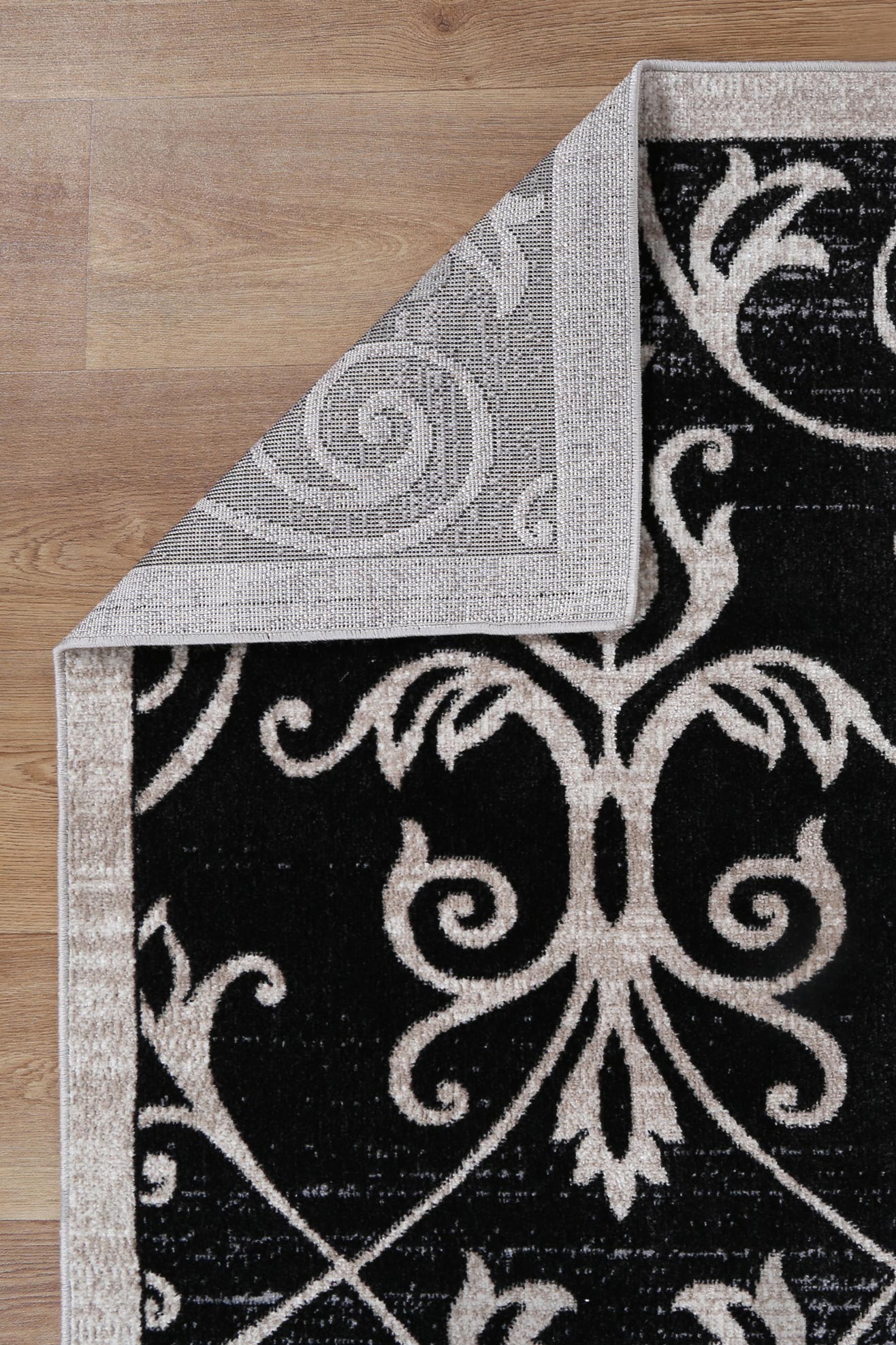 Oporto Rizhao Black & Cream Contemporary Soft Rug