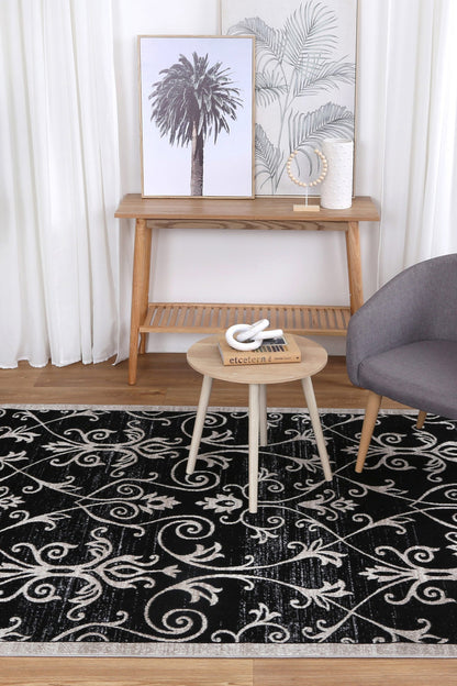 Oporto Rizhao Black & Cream Contemporary Soft Rug