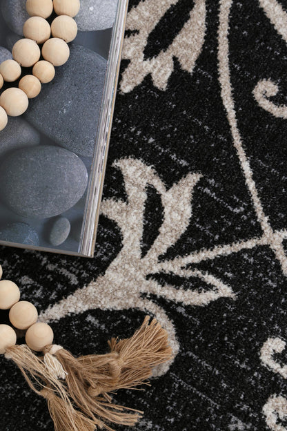 Oporto Rizhao Black & Cream Contemporary Soft Rug