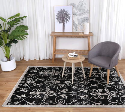 Oporto Rizhao Black & Cream Contemporary Soft Rug