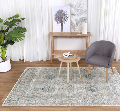 Oporto Antwerp Cream & Blue Traditional Soft Rug