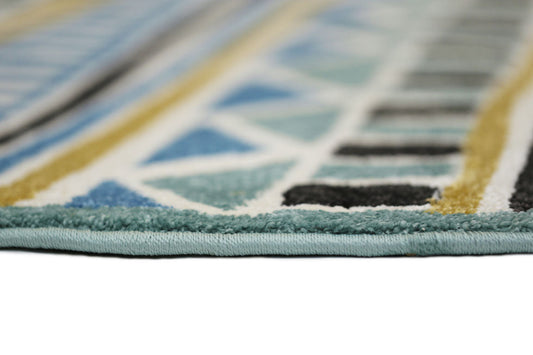 Piccolo Blue and Yellow Tribal Kids Round Rug - /products/piccolo-blue-and-yellow-tribal-kids-round-rug