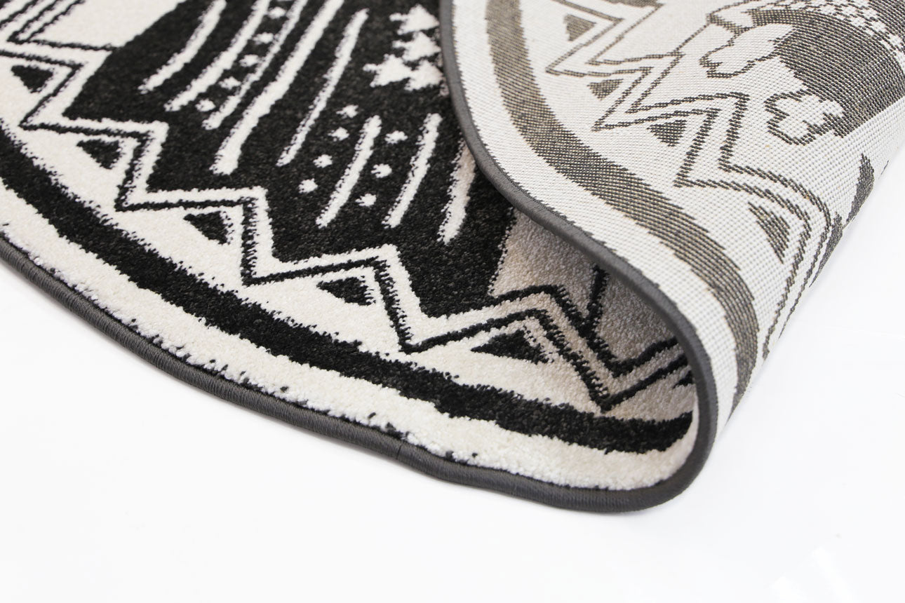 Piccolo Black and White Kids Camping Adventure Kids Round Rug