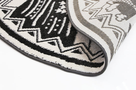 Piccolo Black and White Kids Camping Adventure Kids Round Rug - /products/piccolo-black-and-white-kids-camping-adventure-kids-round-rug