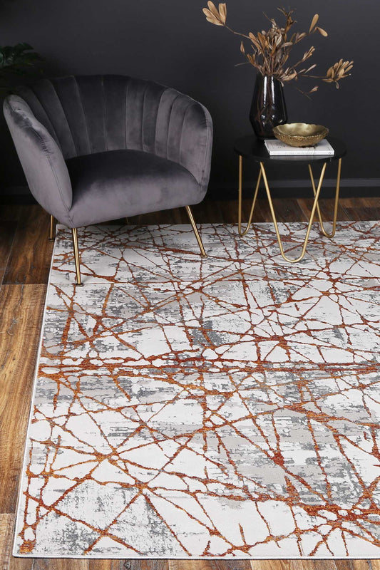 Porto James Grey & Orange Geometric Rug - /products/porto-port03-d820a