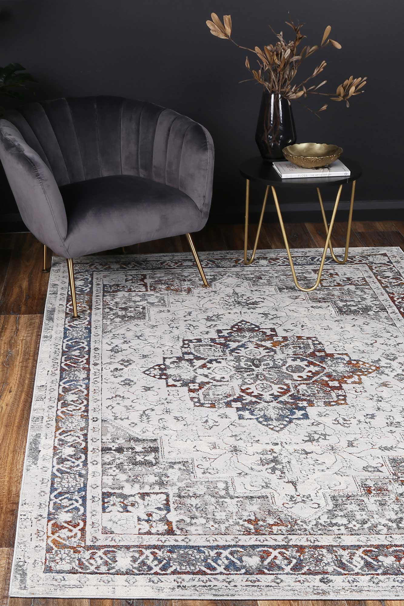 Porto Camila Grey & Blue Traditional Rug