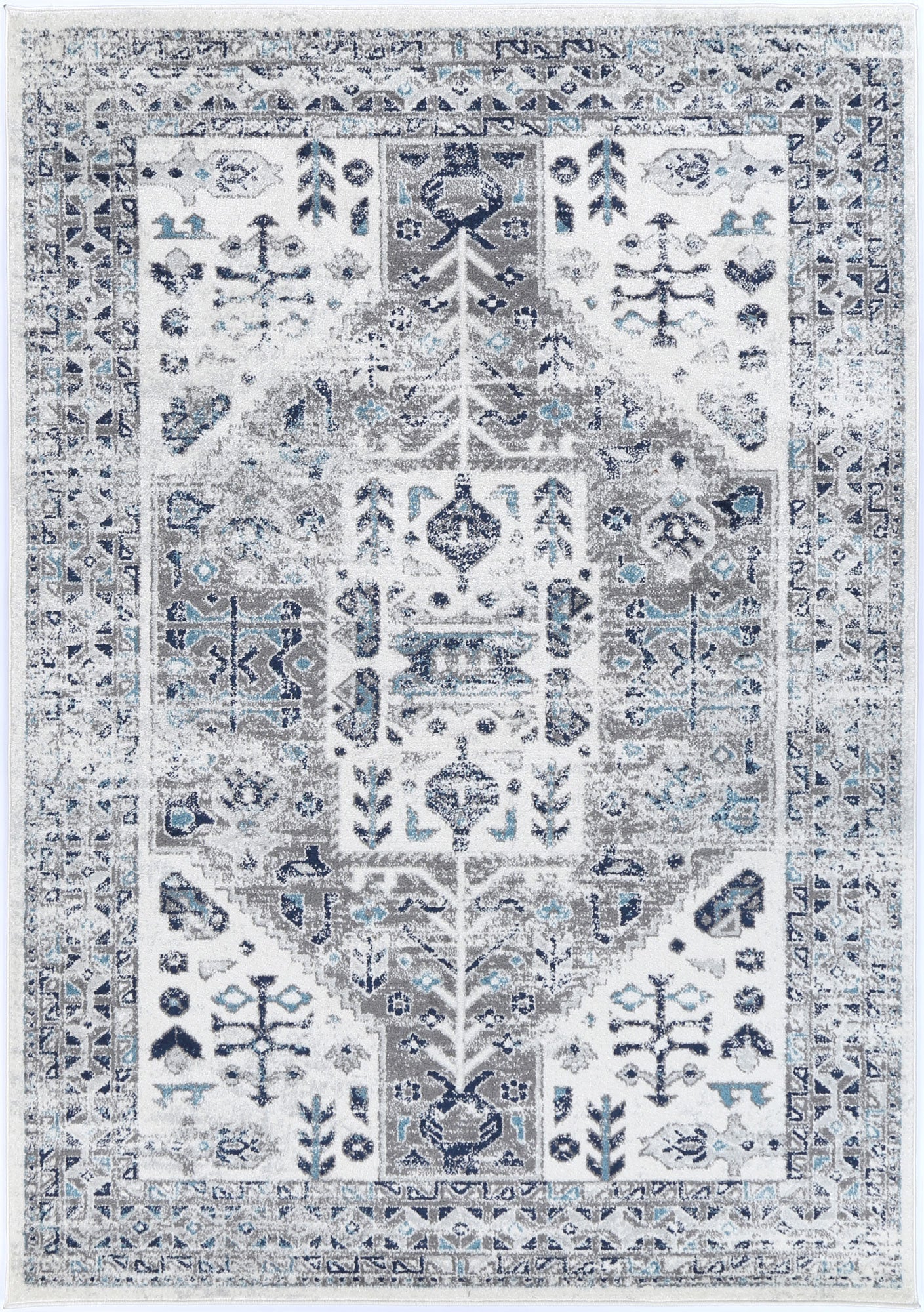 Provence Nimes Bue & Grey Traditional Rug