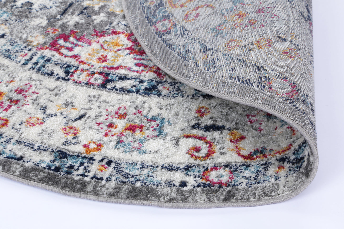 Provence Monaco Grey & Multi Transitional Round Rug