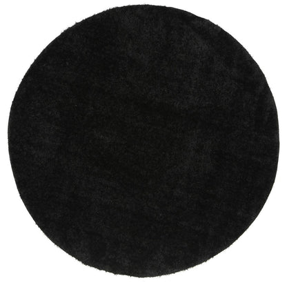 Puffy Soft Shag Round Rug Black