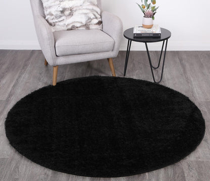 Perth Soft Shag Round Rug Black