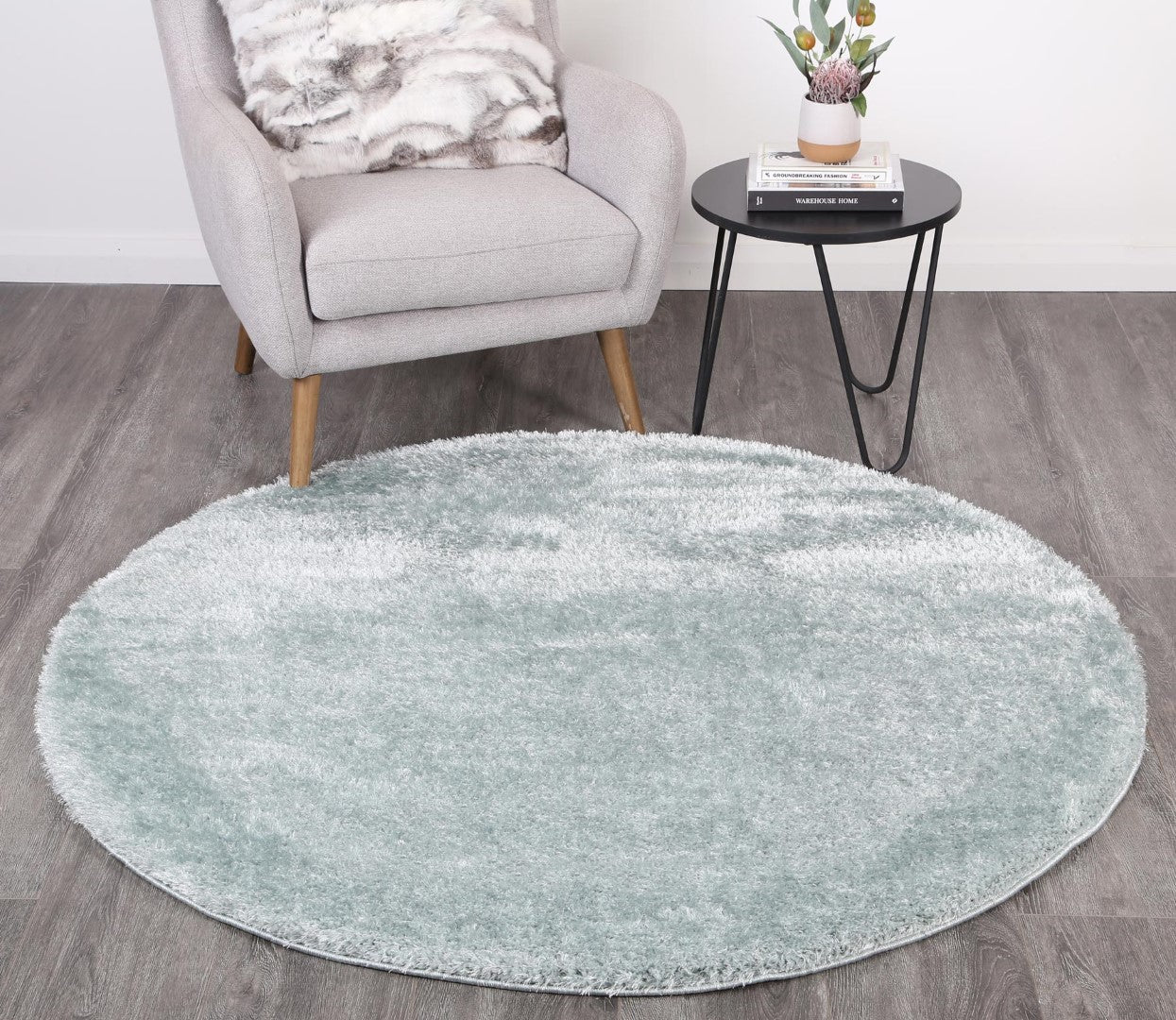 Perth Soft Shag Round Rug Teal