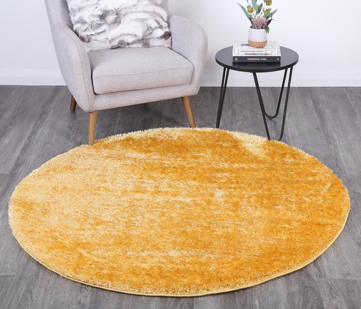 Perth Soft Shag Round Rug Mustard