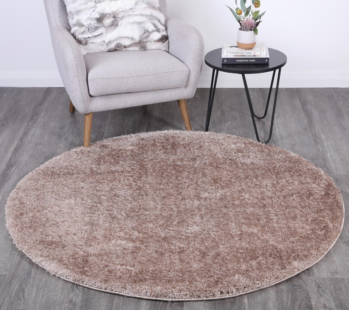 Perth Soft Shag Round Rug Beige
