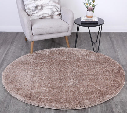 Puffy Soft Shag Round Rug Beige