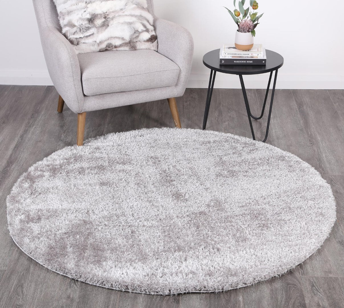 Perth Soft Shag Round Rug Grey