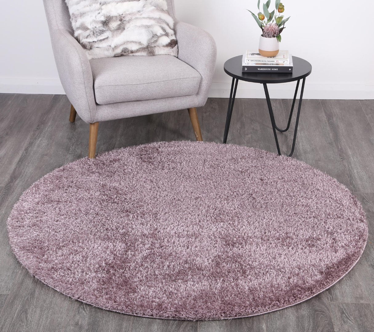 Perth Soft Shag Round Rug Lilac