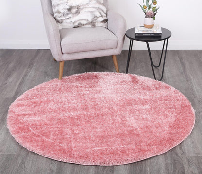 Puffy Soft Shag Round Rug Pink