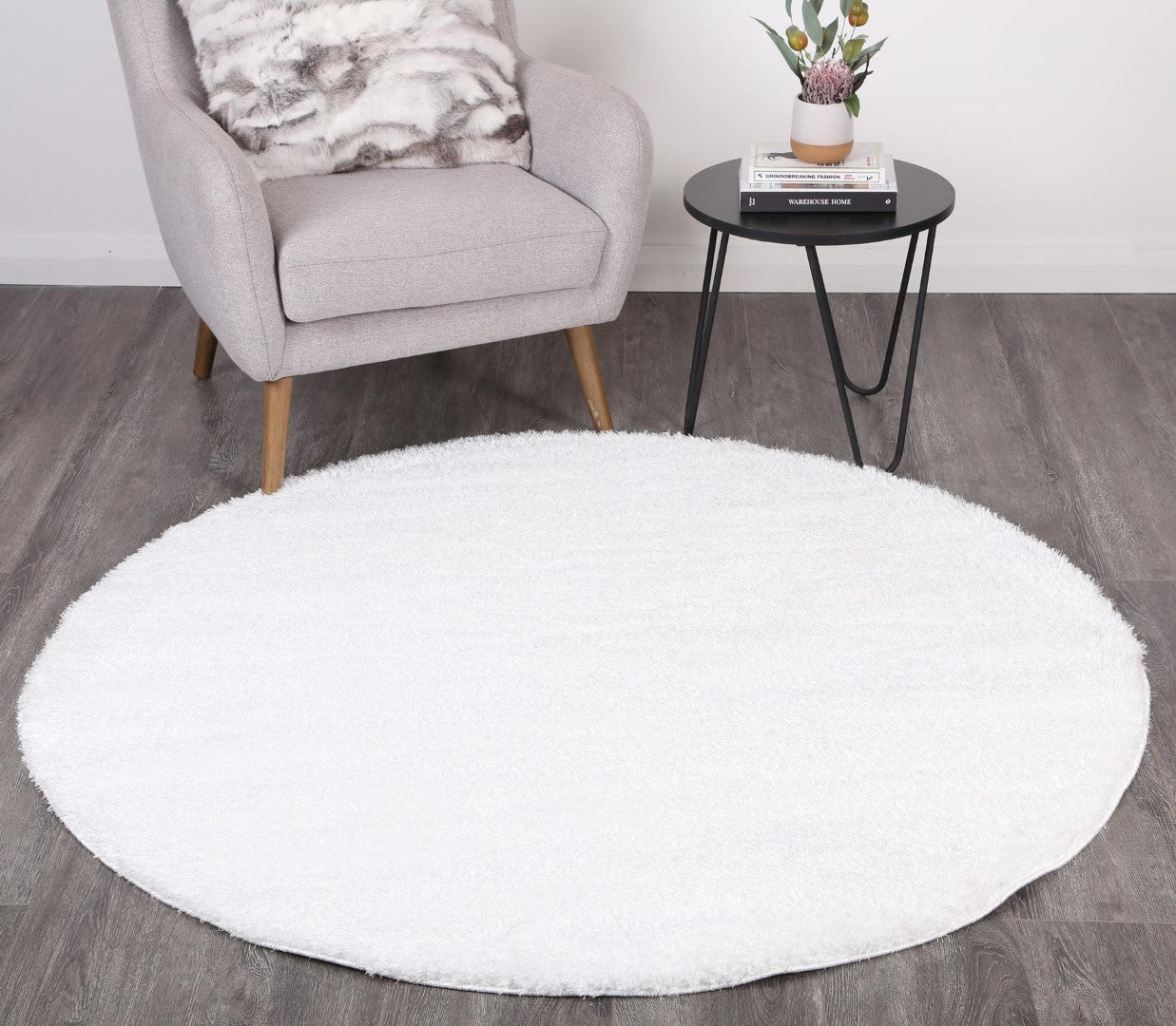 Puffy Soft Shag Round Rug White