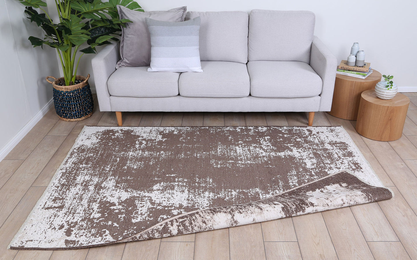 Rustic Faded Beige Abstract Rug