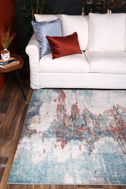 Salsa Jorge Blue & Terracotta Abstract Rug - /products/salsa-jorge-blue-terracotta-abstract-rug