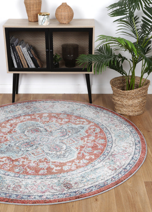 Salsa Seo Terracotta & Ivory Transitional Round Rug - /products/salsa-seo-terracotta-ivory-transitional-round-rug