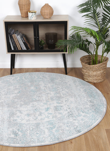 Salsa Peony Ivory & Blue Transitional Round Rug