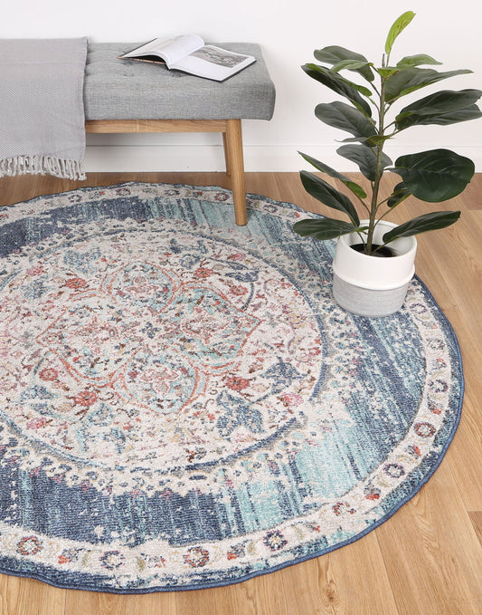 Salsa Hollow Medalion Transitional Navy & Multi Round Rug - /products/salsa-transitional-navy-multi-round-rug