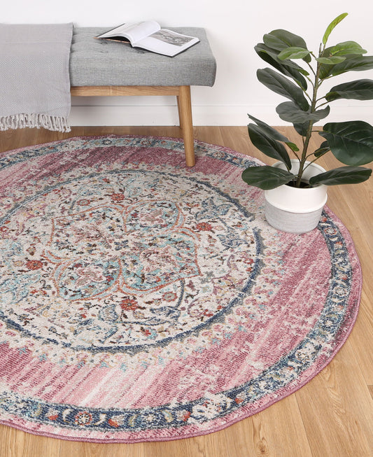 Salsa Hollow Medalion Transitional Blush Round Rug - /products/salsa-transitional-blush-round-rug