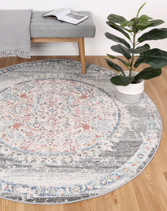 Salsa Hollow Medalion Transitional Grey Round Rug - /products/salsa-medallion-transitional-grey-round-rug