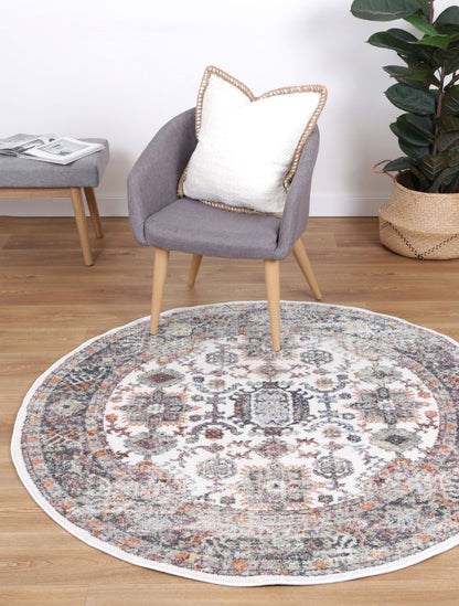 Santa Fe Camino Border Cream Round Rug