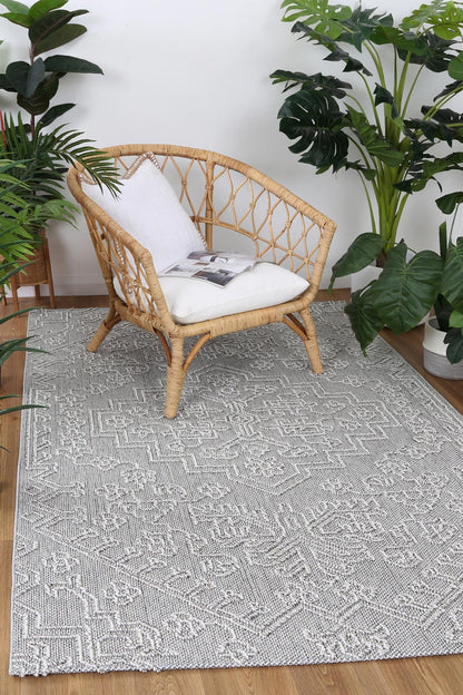 Vanuatu Nori Grey Tribal Flatweave Rug