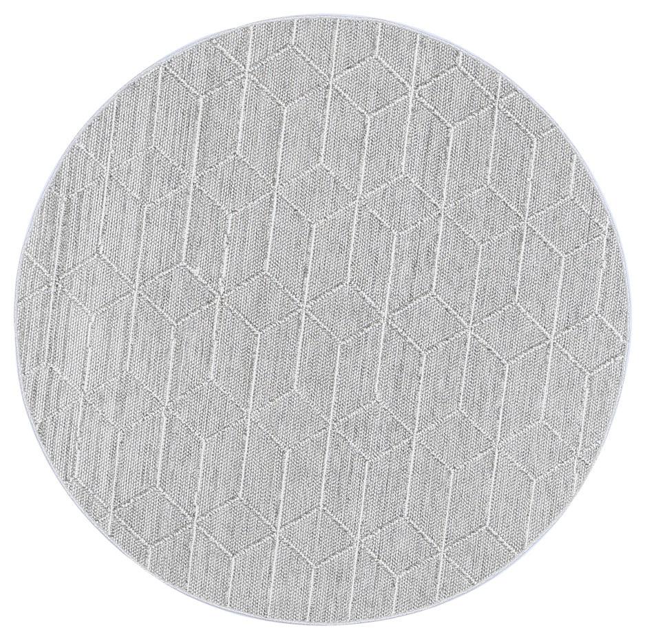 Vanuatu Totori Ash Geometric Round Flatweave Rug