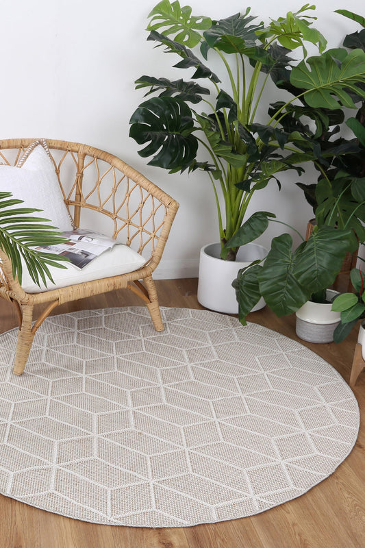 Vanuatu Maemae Beige Geometric Round Flatweave Rug - /products/vanuatu-maemae-beige-geometric-round-flatweave-rug