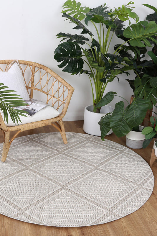 Vanuatu Kenilorea Beige Geometric Round Flatweave Rug - /products/vanuatu-kenilorea-beige-geometric-round-flatweave-rug