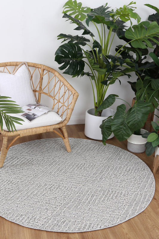 Vanuatu Kini Grey Geometric Round Flatweave Rug - /products/vanuatu-kini-grey-geometric-round-flatweave-rug