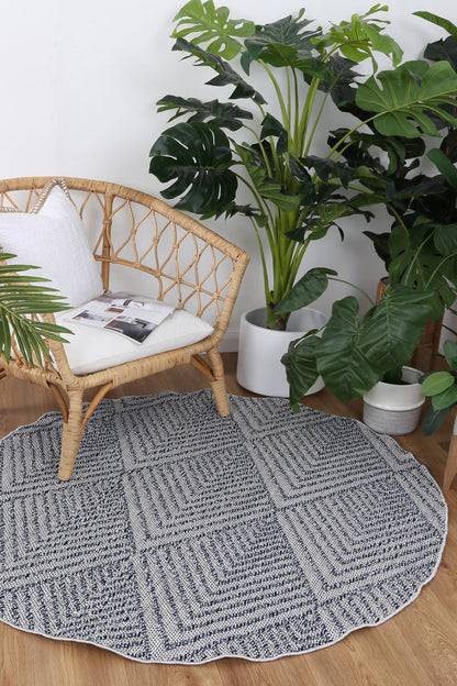 Vanuatu Naka Charcoal Geometric Round Flatweave Rug