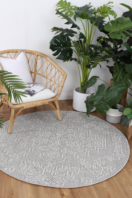Vanuatu Nori Grey Tribal Round Flatweave Rug - /products/vanuatu-nori-grey-tribal-round-flatweave-rug