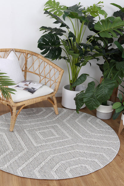 Vanuatu Suri Ash Geometric Round Flatweave Rug