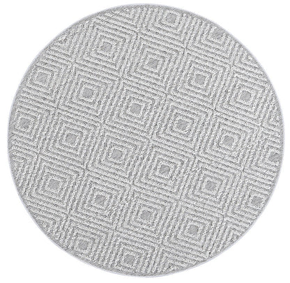 Vanuatu Fugui Grey Geometric Round Flatweave Rug